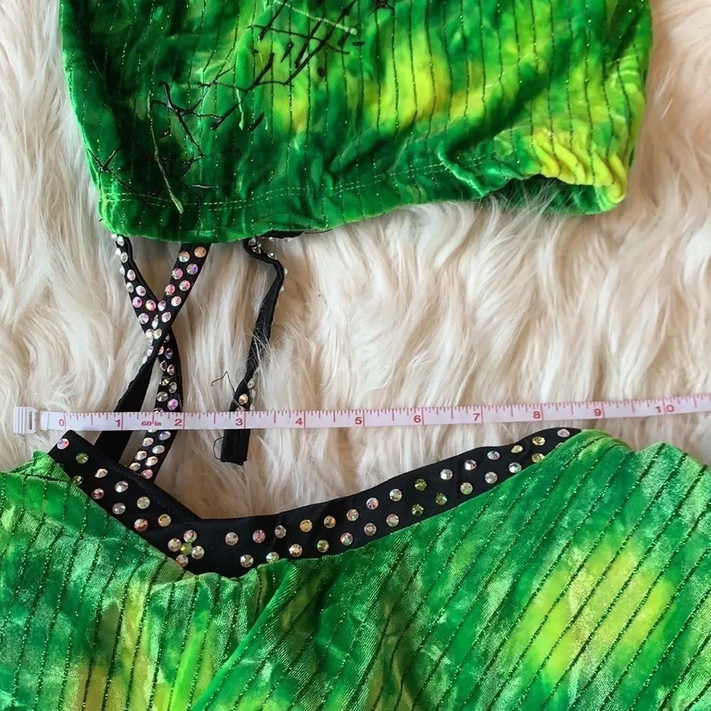 Green One Piece Dance Costume.  Swarovski Crystal adorned.
